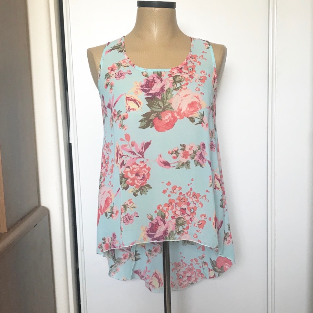 Forever 21 sheer floral tie back flowy tank